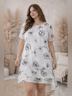 🔥5/$35🔥 White Floral Chiffon Layered Shift Dress | Size M/L